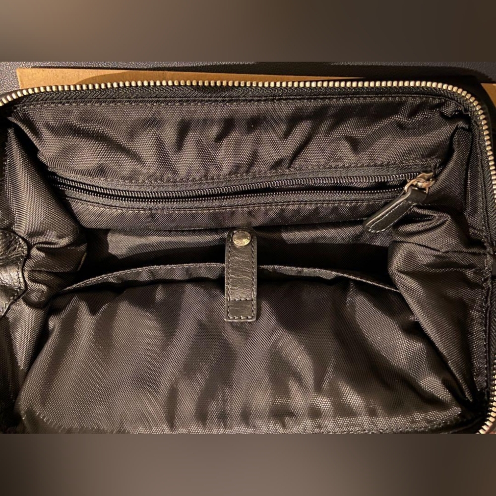 COACH Designer Black Leather Nylon Pouch Toiletry Bag Clutch - Picture 5 of 6